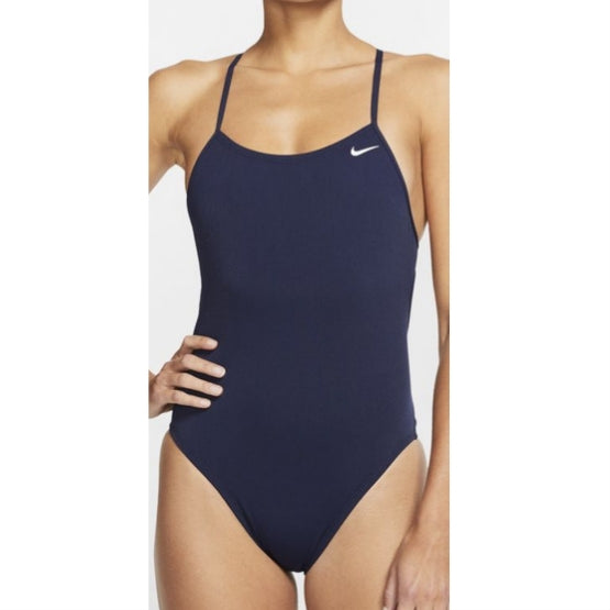 Nike Women's Solid Lace-Up Back Bandeau One Piece Swimsuit at